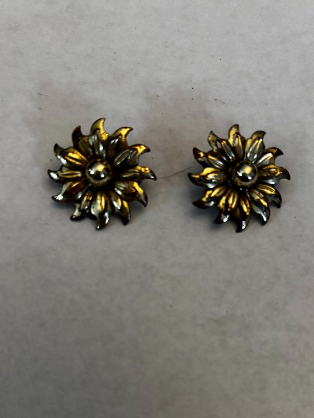 Clip on earrings gold tone dimensional flowers